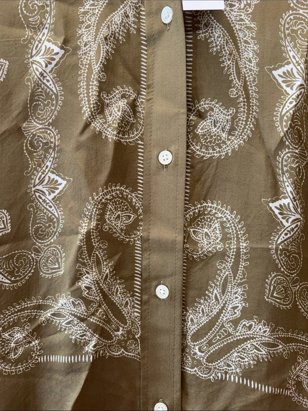 J.Crew Olive Green Button-Down Shirt with White Paisley Print